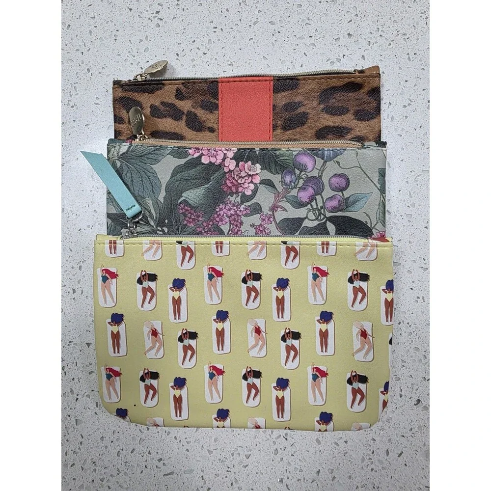 Set of 3 IPSY Glam Bags including, Make Waves, Leopard print, Moody Botanical